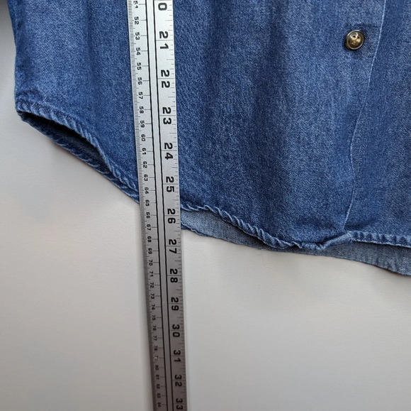 Karen Scott Fall Leaf Plaid Butterfly Embroidered Denim Button Down M Autumn - Picture 10 of 10